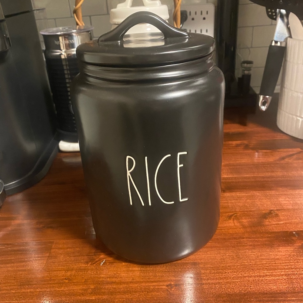 Rae Dunn Black Rice Canister Large